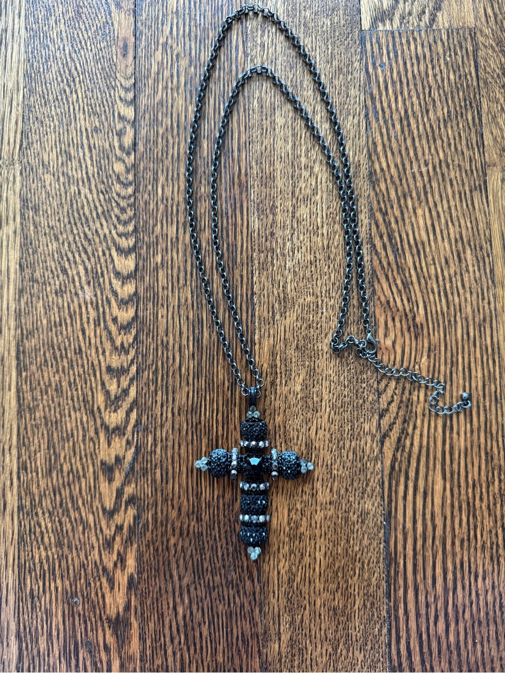 Black Jeweled Cross Pendant Necklace